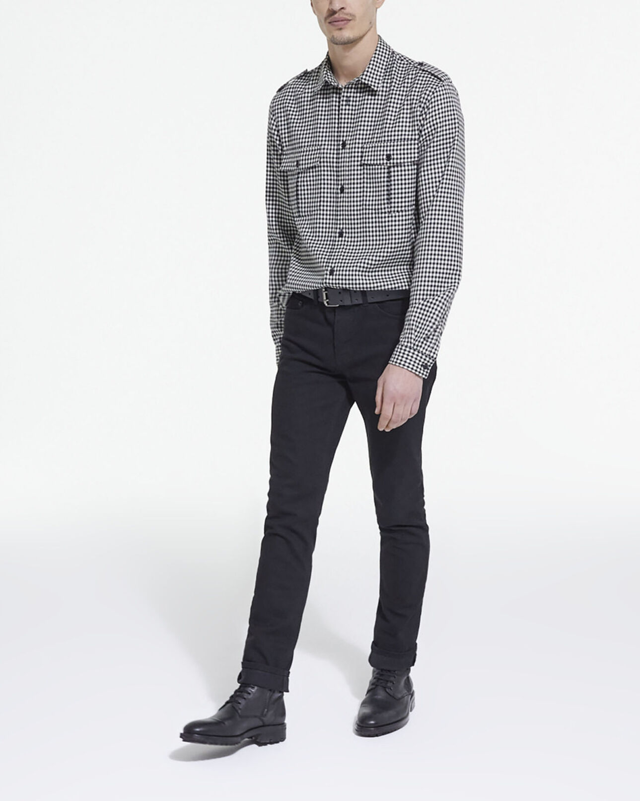 The Kooples MEN BLACK WHITE check wool shirt with classic collar