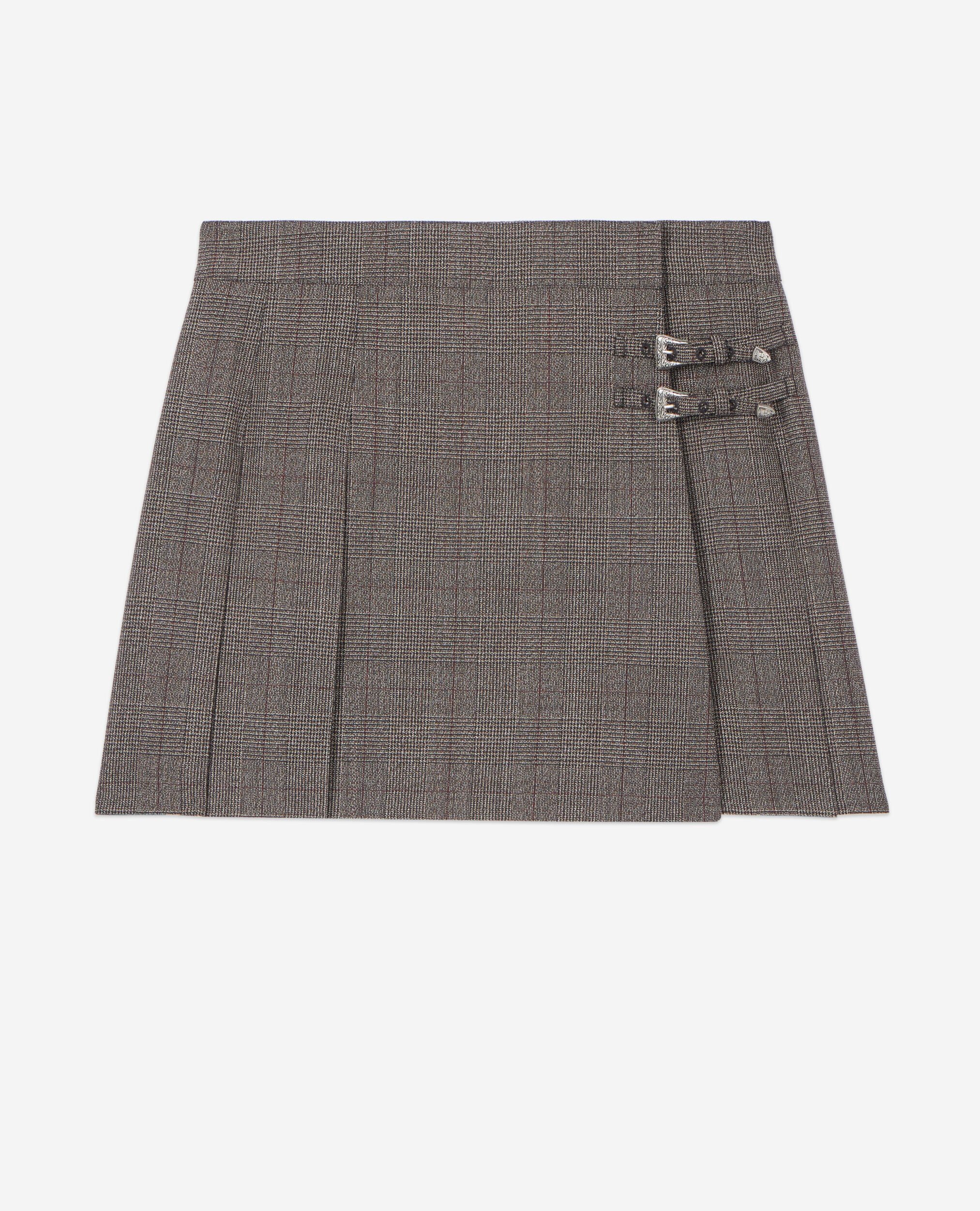 Prince de Galles short skirt in brown wool, BROWN, hi-res image number null