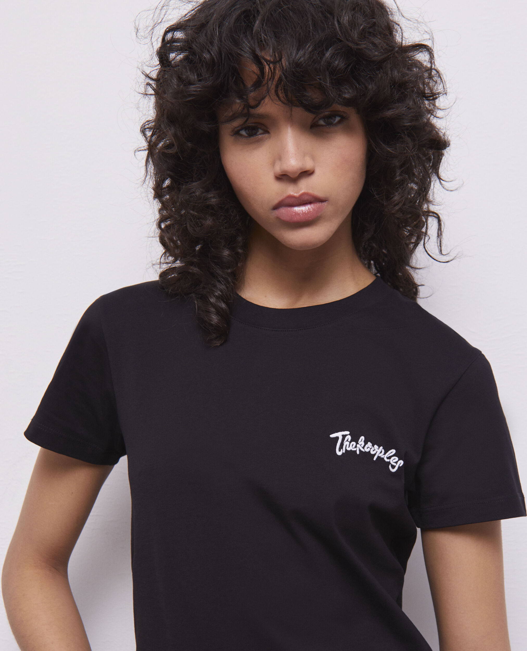 T-shirt Femme noir avec broderies, BLACK, hi-res image number null