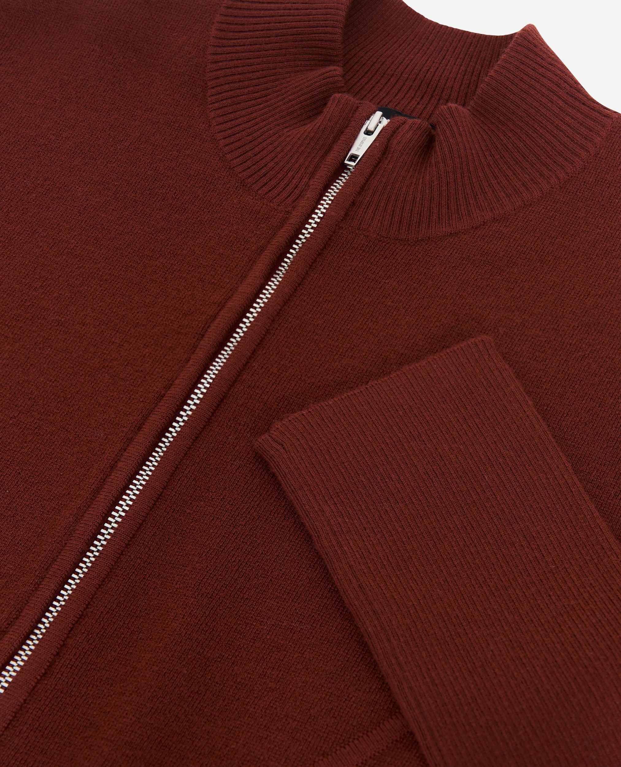 Burgundy wool blend zip cardigan, RED BRIQUE, hi-res image number null