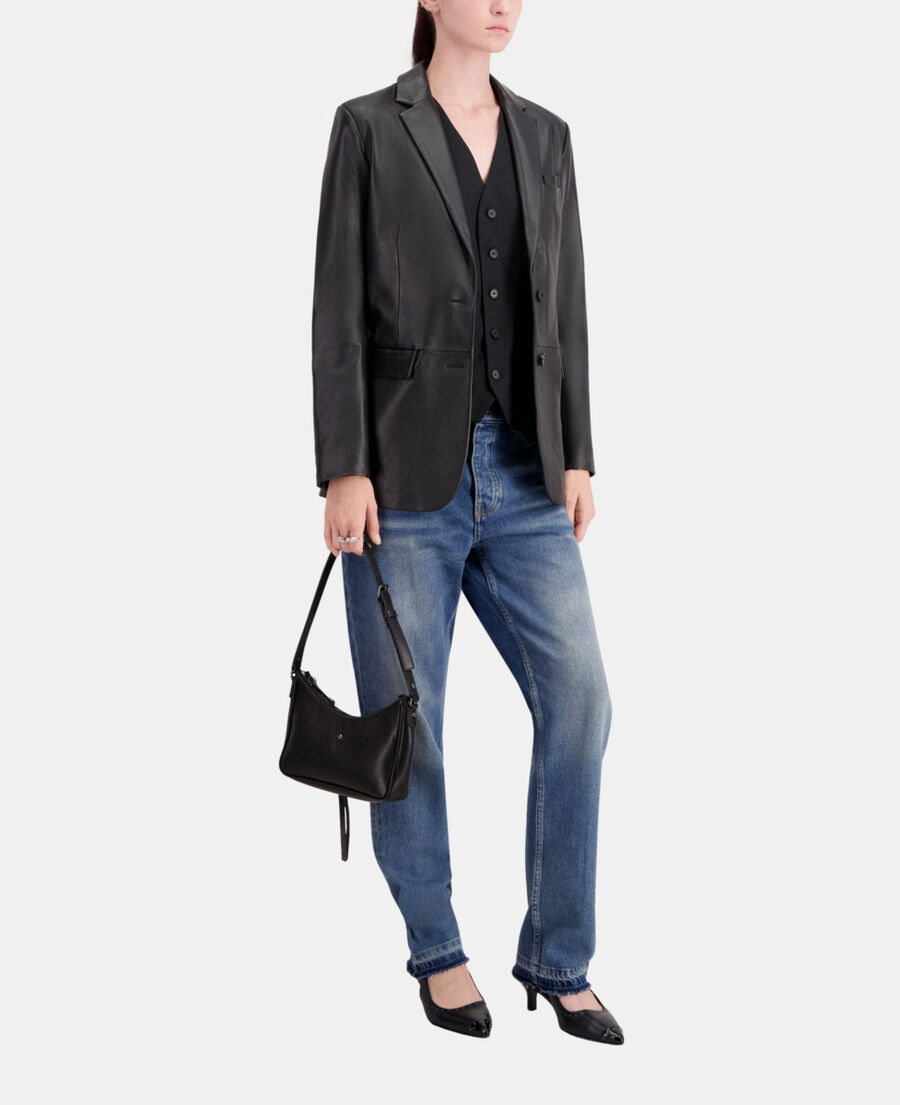 black leather suit jacket