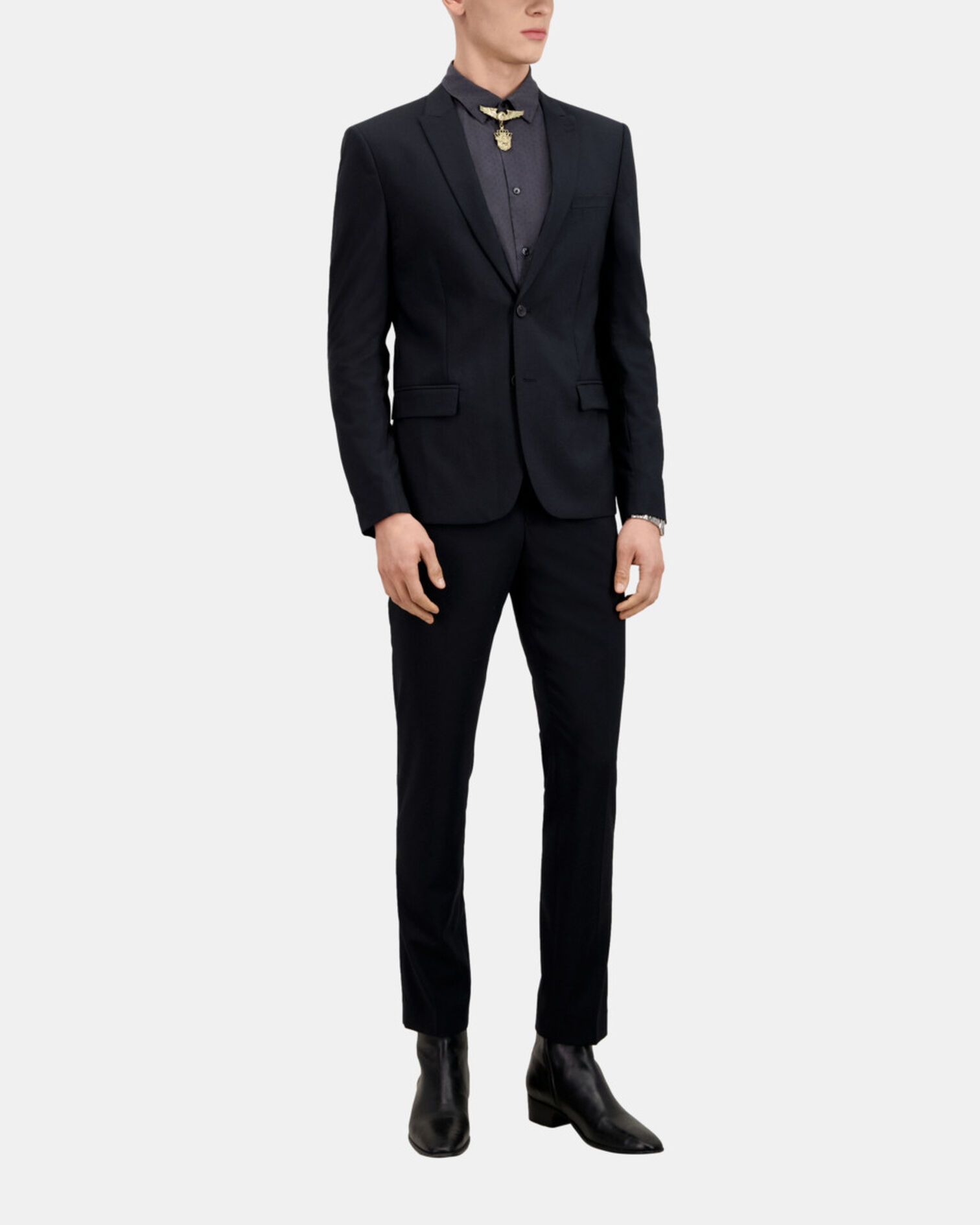 Navy blue wool Prince of Wales suit blazer, DARK NAVY, hi-res image number null