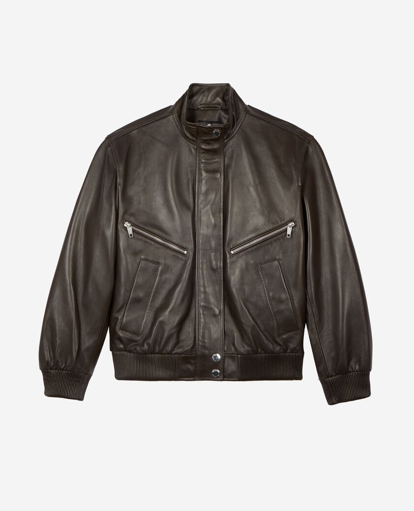 The Kooples WOMEN CAFE brown leather zipped jacket