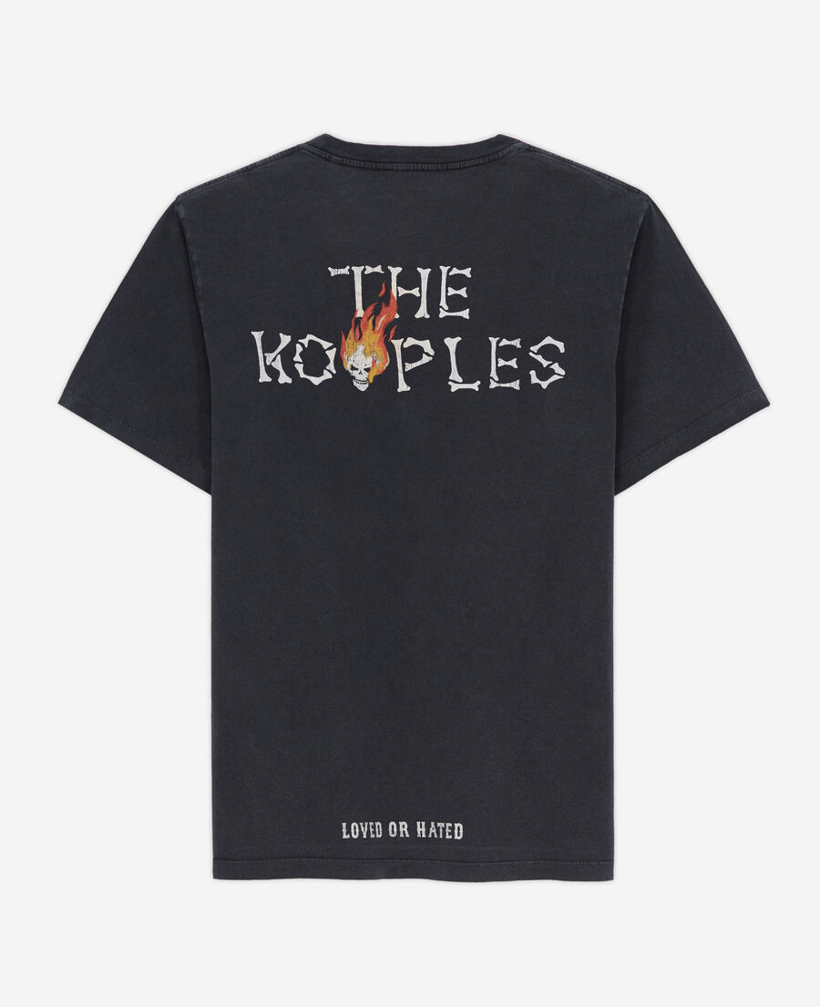 The Kooples MEN BLACK WASHED men's black t-shirt with skull on fire print