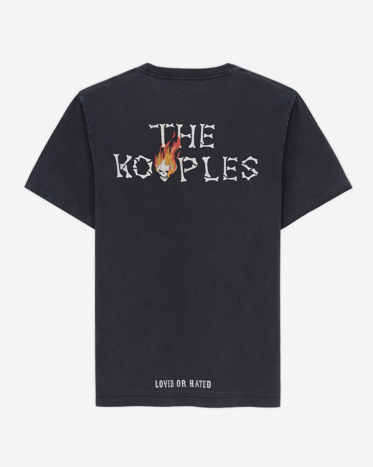 The Kooples MEN BLACK WASHED men's black t-shirt with skull on fire print