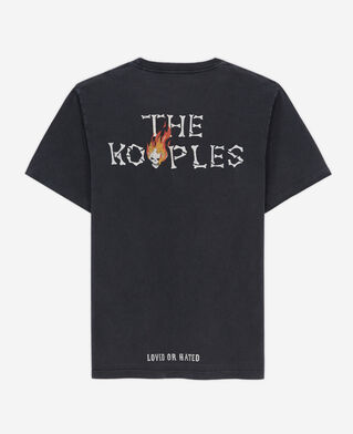 The Kooples MEN BLACK WASHED men's black t-shirt with skull on fire print