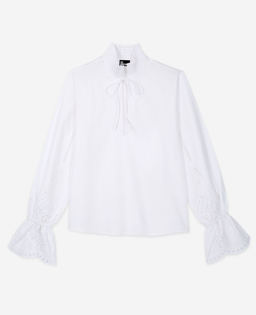 weiße bluse mit englischer stickerei
