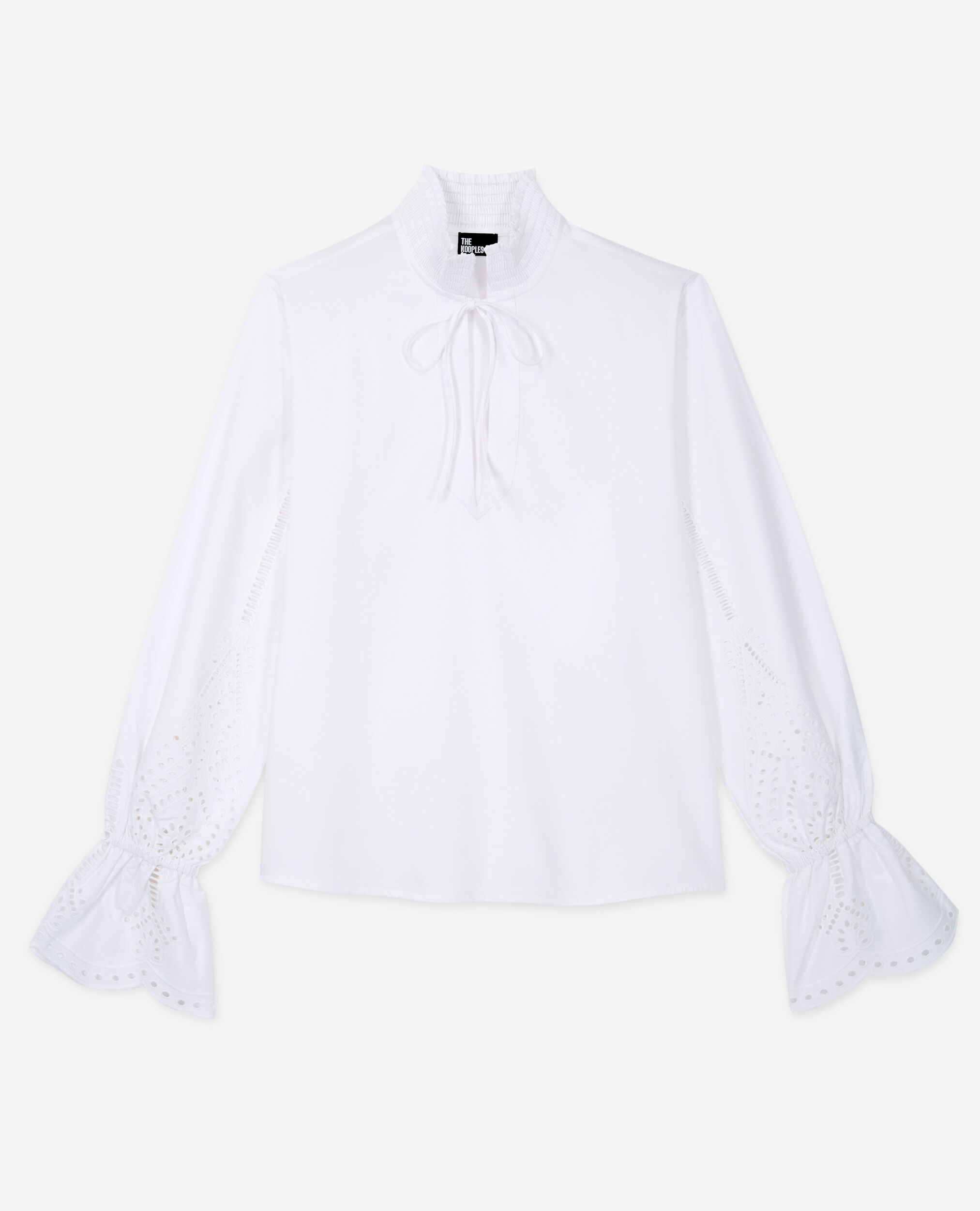 White blouse with broderie anglaise, WHITE, hi-res image number null