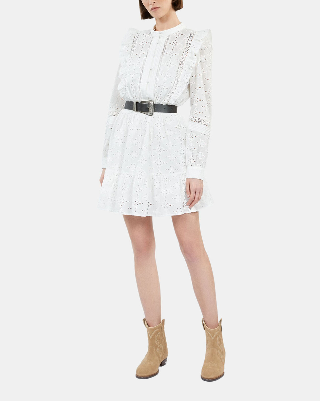 The Kooples WOMEN WHITE short white dress in english embroidery