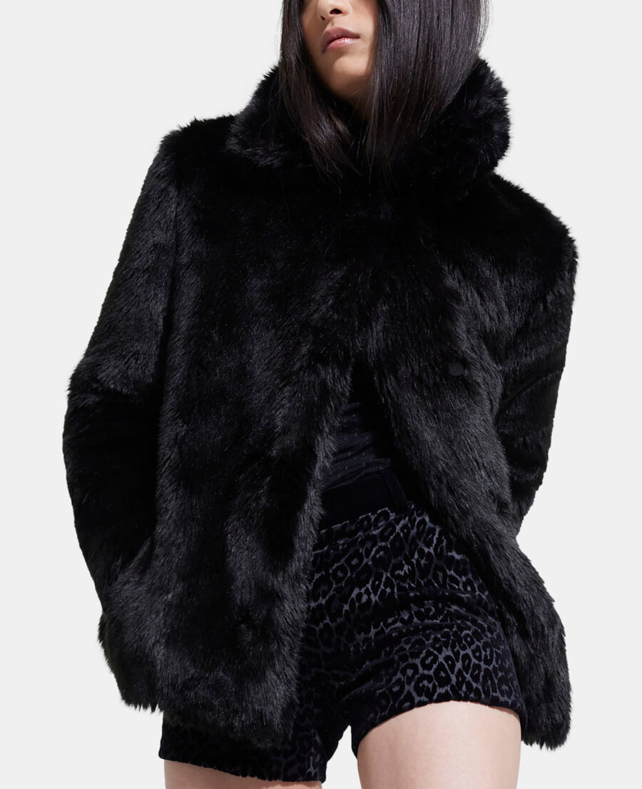 Black faux fur coat | The Kooples - US