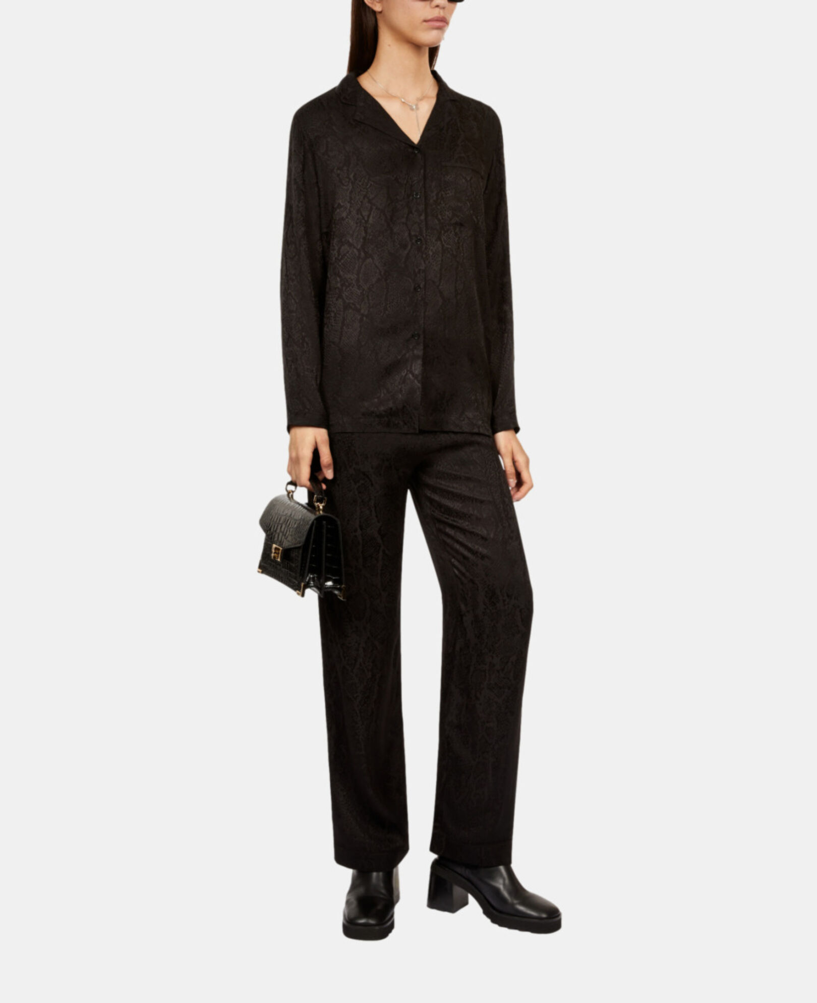 The Kooples DAMEN BLACK kleine emily-tasche aus schwarzem leder mit krokodileffekt