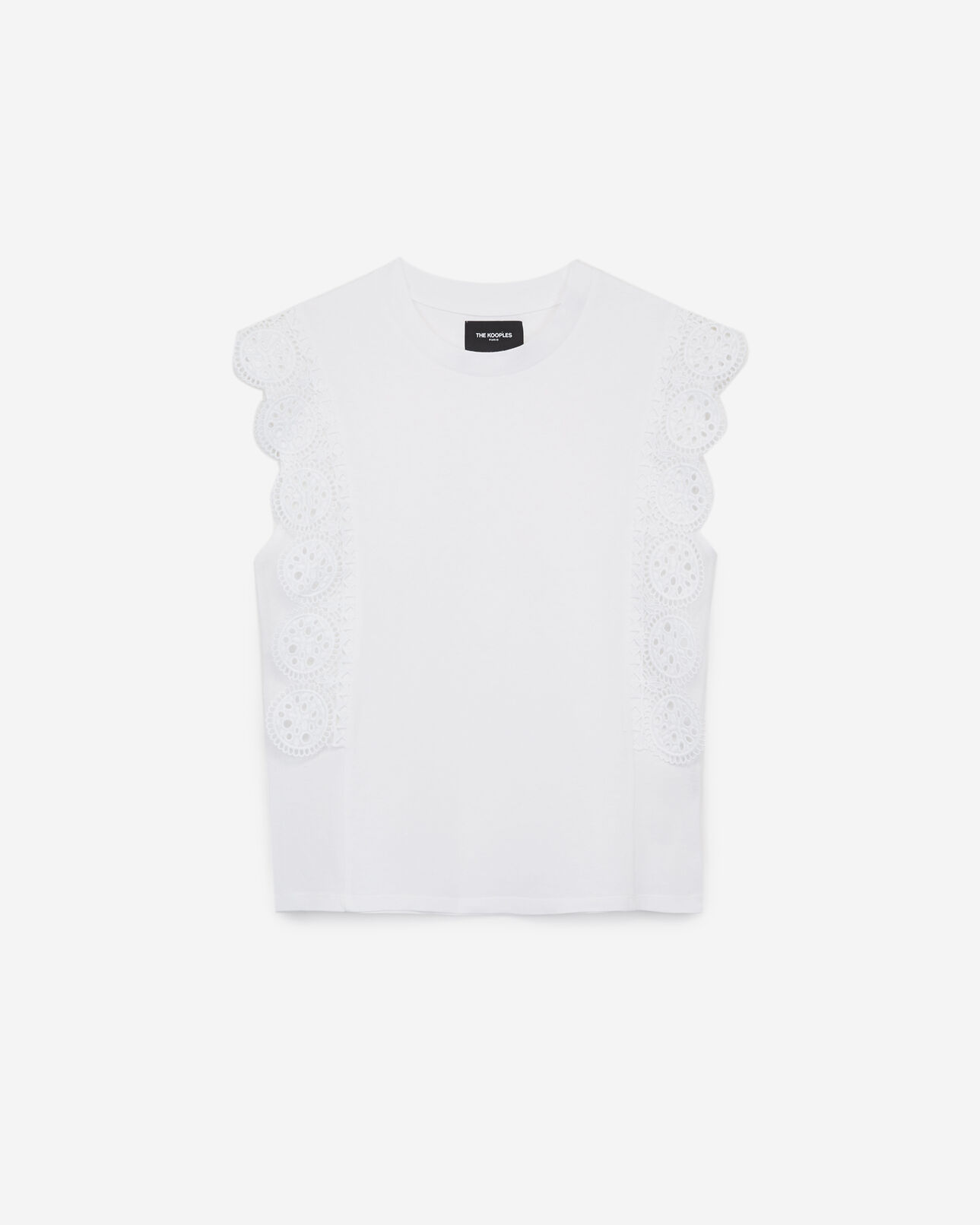The Kooples WOMEN WHITE white cotton t-shirt with lace frills