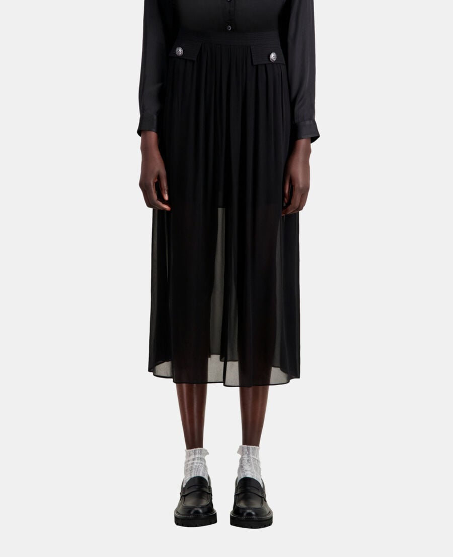 The Kooples DAMEN BLACK langer, schwarz rock mit taschen