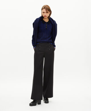 The Kooples WOMEN BLACK NAVY blue wool blend houndstooth polo neck sweater