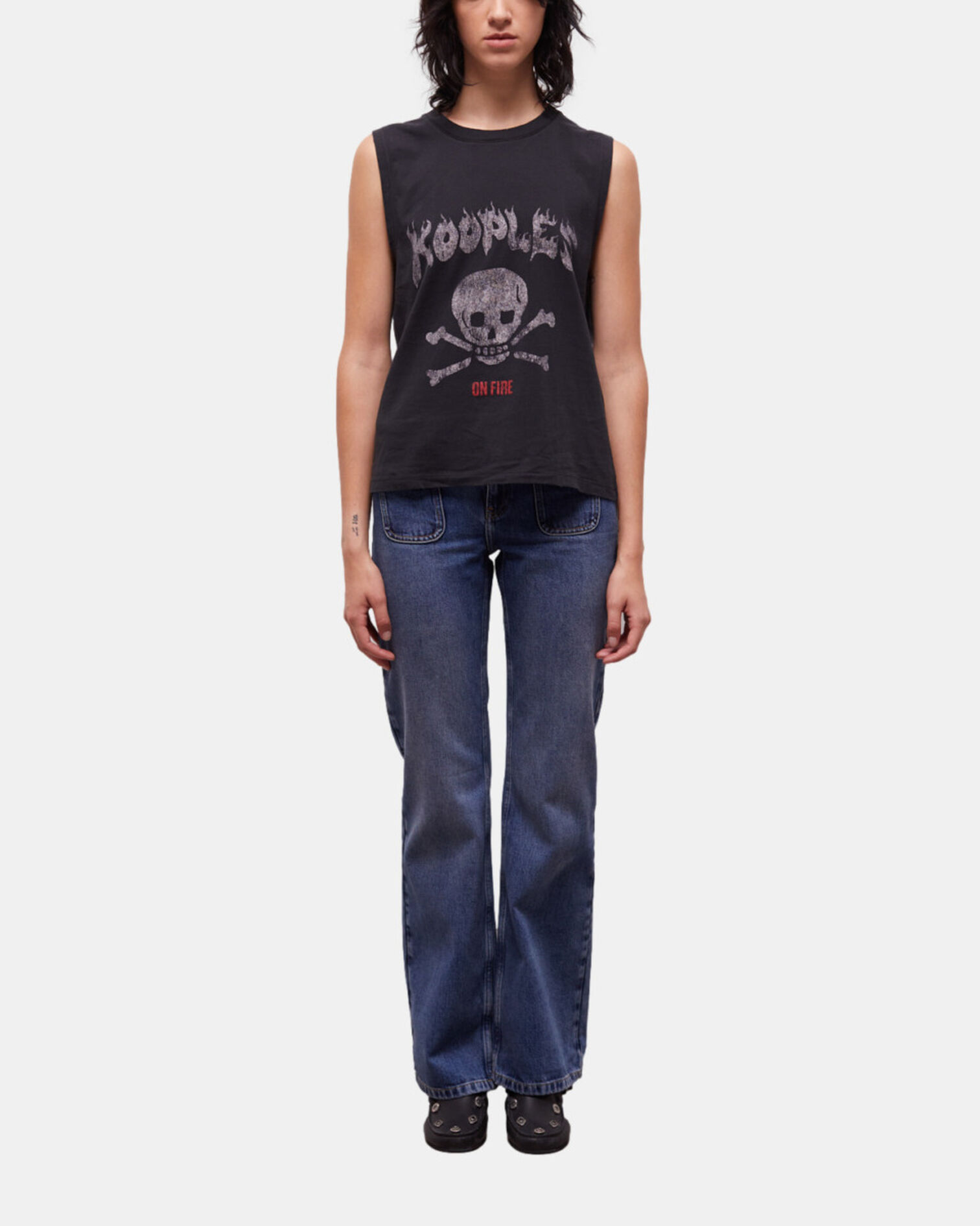 Women's black screen print t-shirt, BLACK WASHED, hi-res image number null