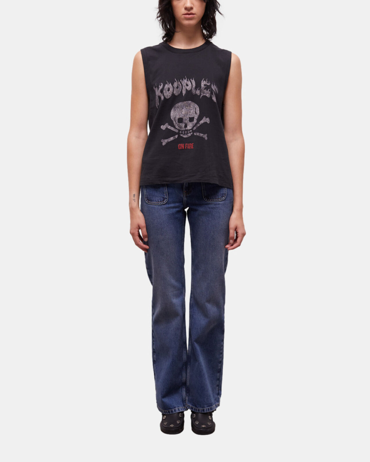 The Kooples WOMEN BLACK WASHED women's black screen print t-shirt