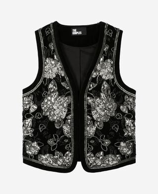 The Kooples WOMEN BLACK-ANTIC SILVER black embroidered velvet vest