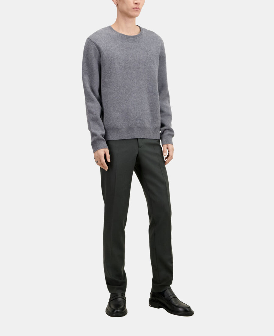 The Kooples HOMME MELANGE GREY pull en laine mélangée avec broderie gris