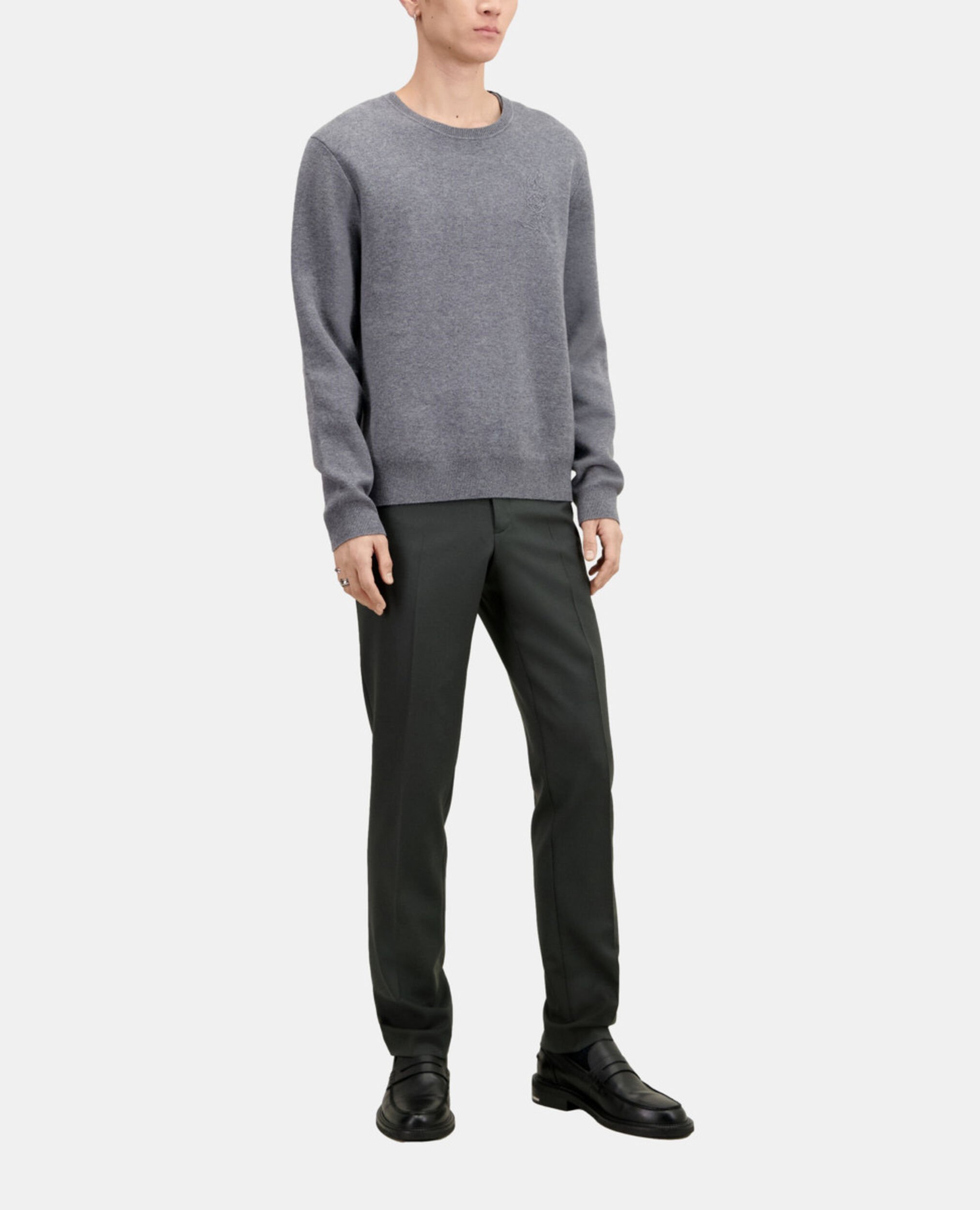 Pull en laine mélangée avec broderie gris, MELANGE GREY, hi-res image number null