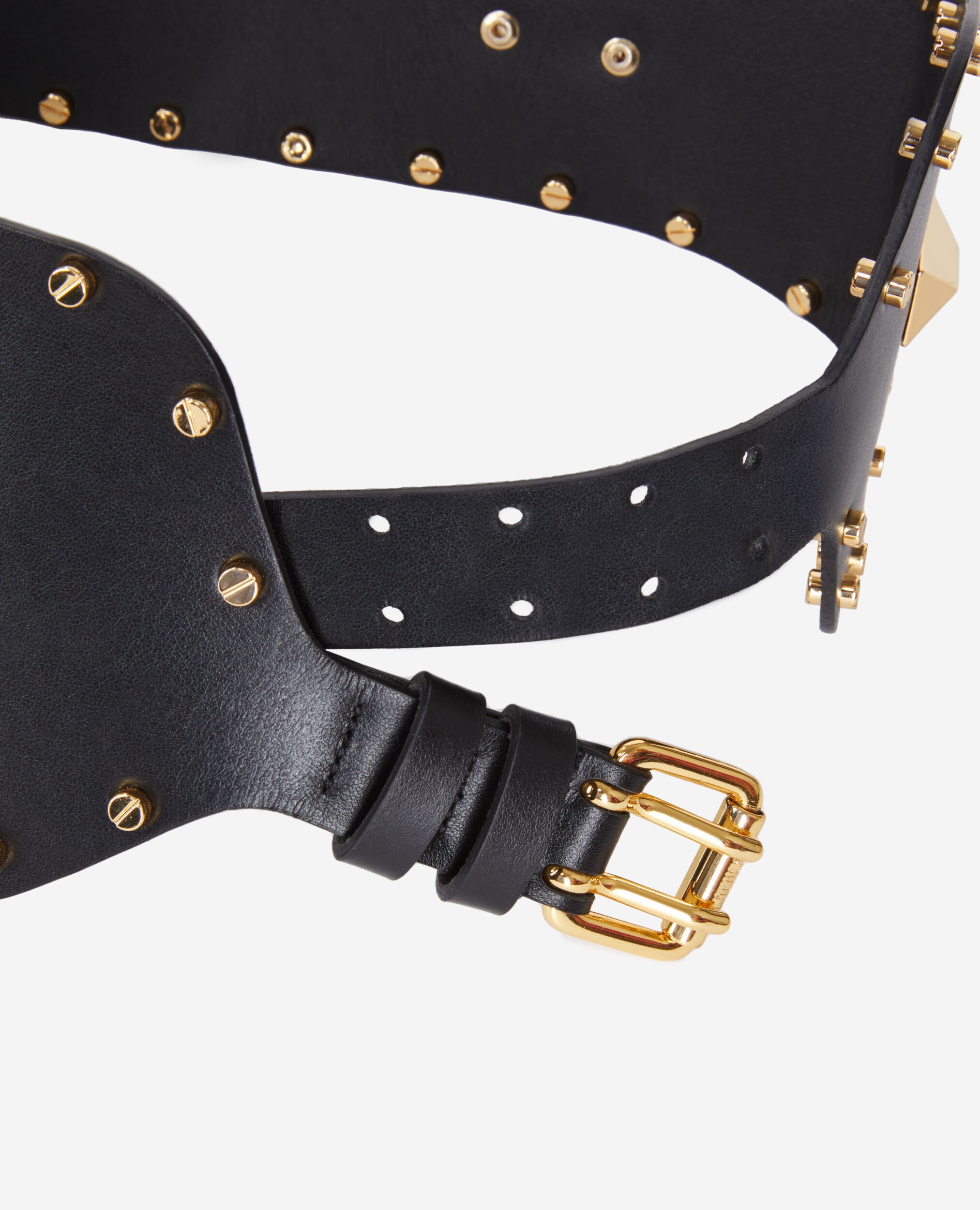Ceinture large en cuir noir avec clous et empiècements métalliques, BLACK, hi-res image number null