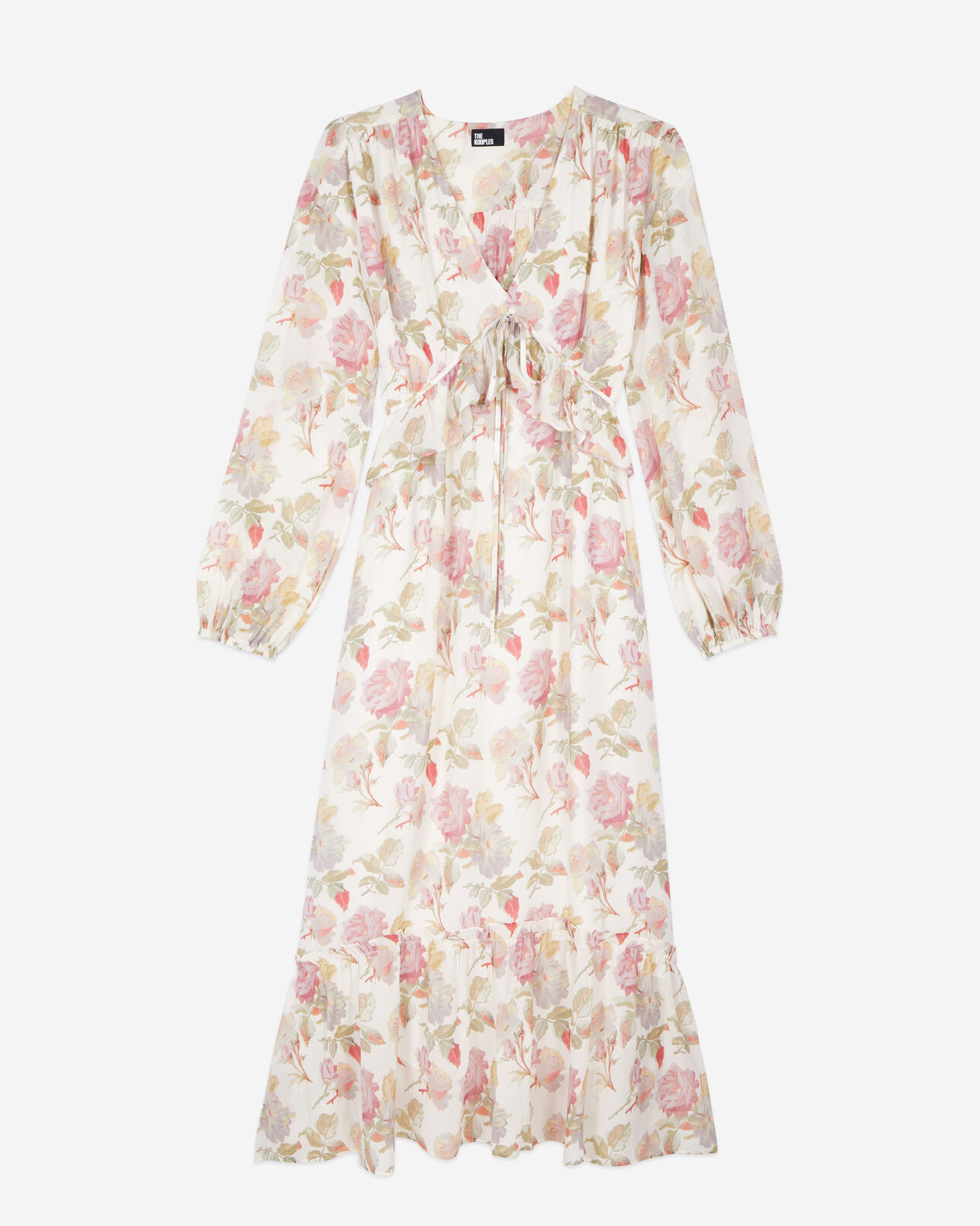 The Kooples WOMEN BEIGE / RED long printed silk dress