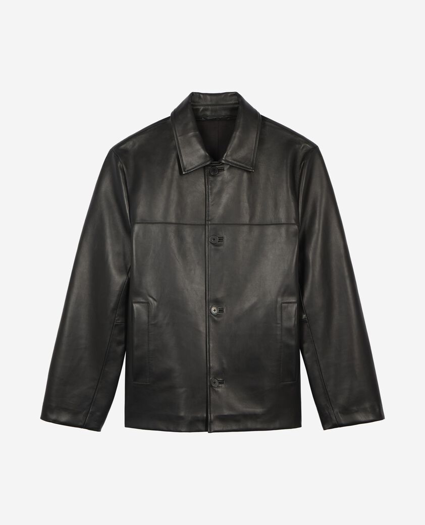 The Kooples HERREN BLACK lederjacke mit kn&ouml;pfen schwarz