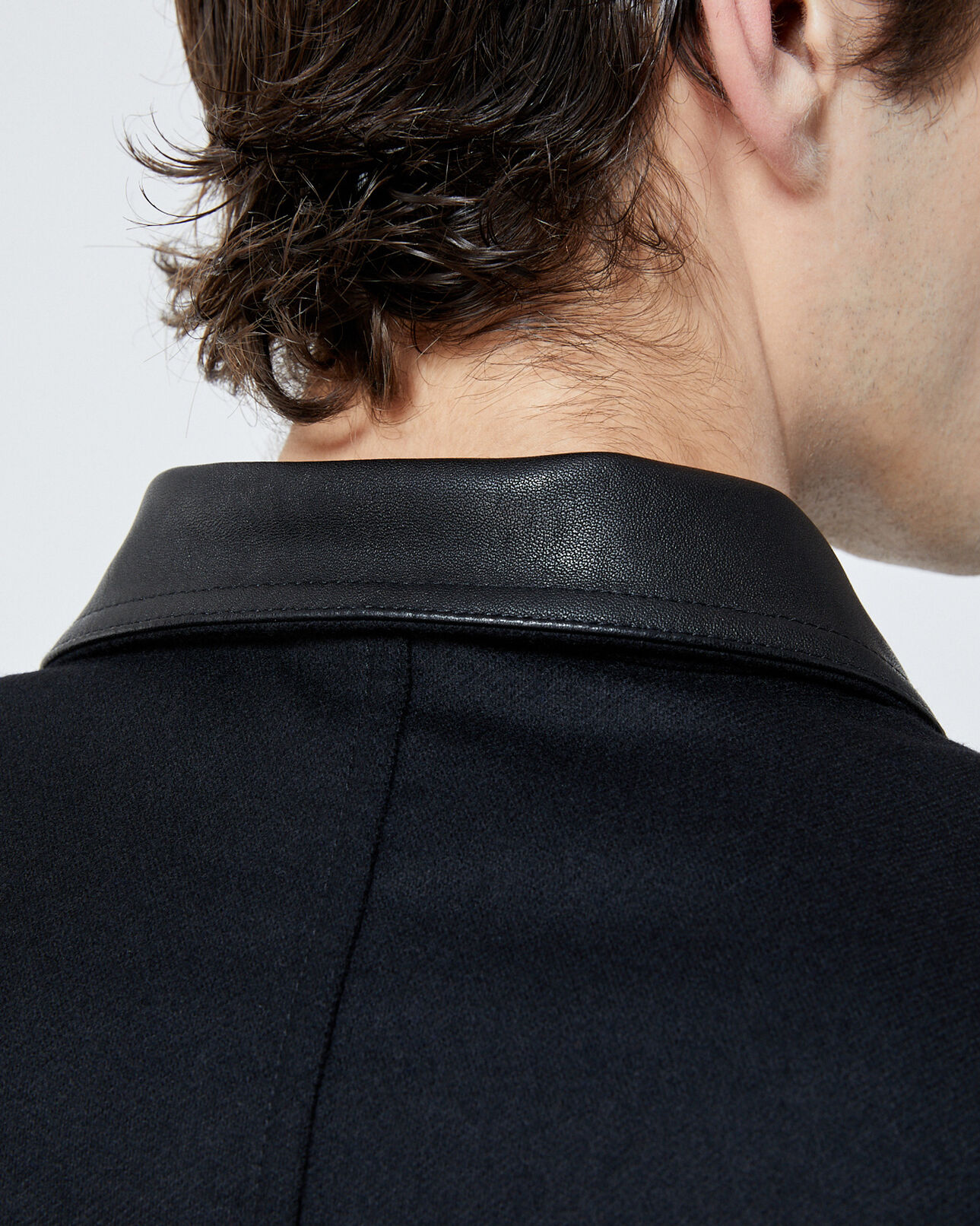 The Kooples MEN BLACK buttoned black wool shirt with leather collar
