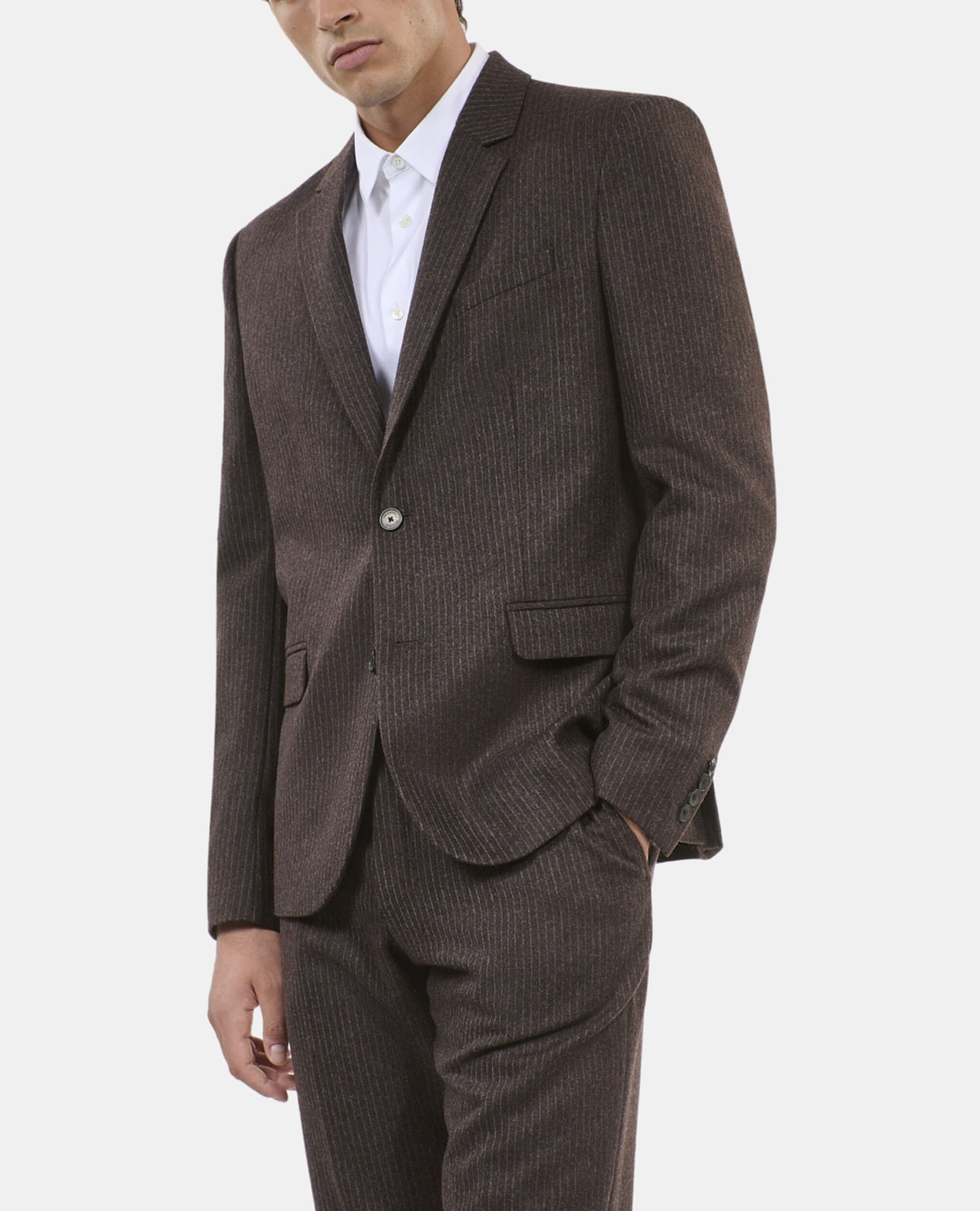 Brown pinstripe suit jacket, BROWN, hi-res image number null