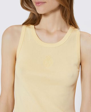 The Kooples WOMEN LIGHT YELLOW cotton tank top with yellow coat of arms