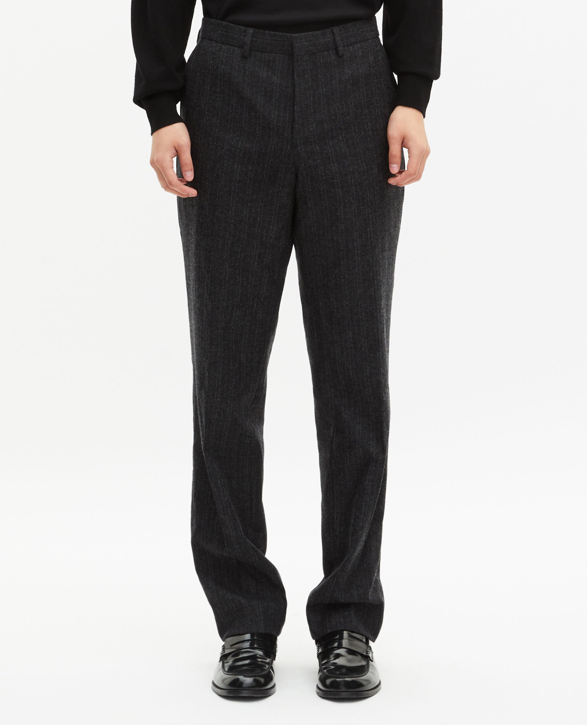 Pantalon de costume droit à fines rayures gris foncé, PEARL GREY, hi-res image number null