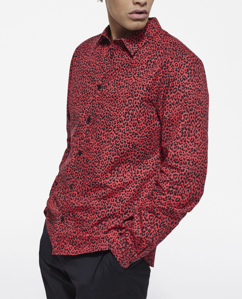 The Kooples HERREN RED / BLACK hemd mit leopardenmuster rot und klassischer kragen