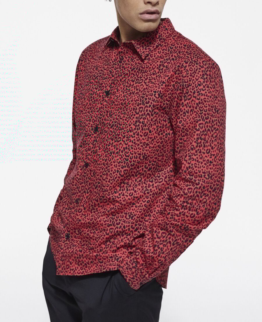 The Kooples H RED / BLACK red leopard print shirt with classic collar
