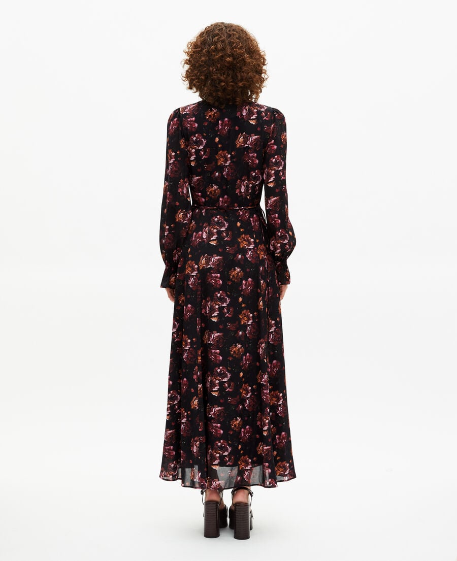 The Kooples F BLACK - RED burgundy silk blend floral print long dress