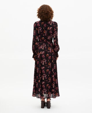 The Kooples F BLACK - RED burgundy silk blend floral print long dress