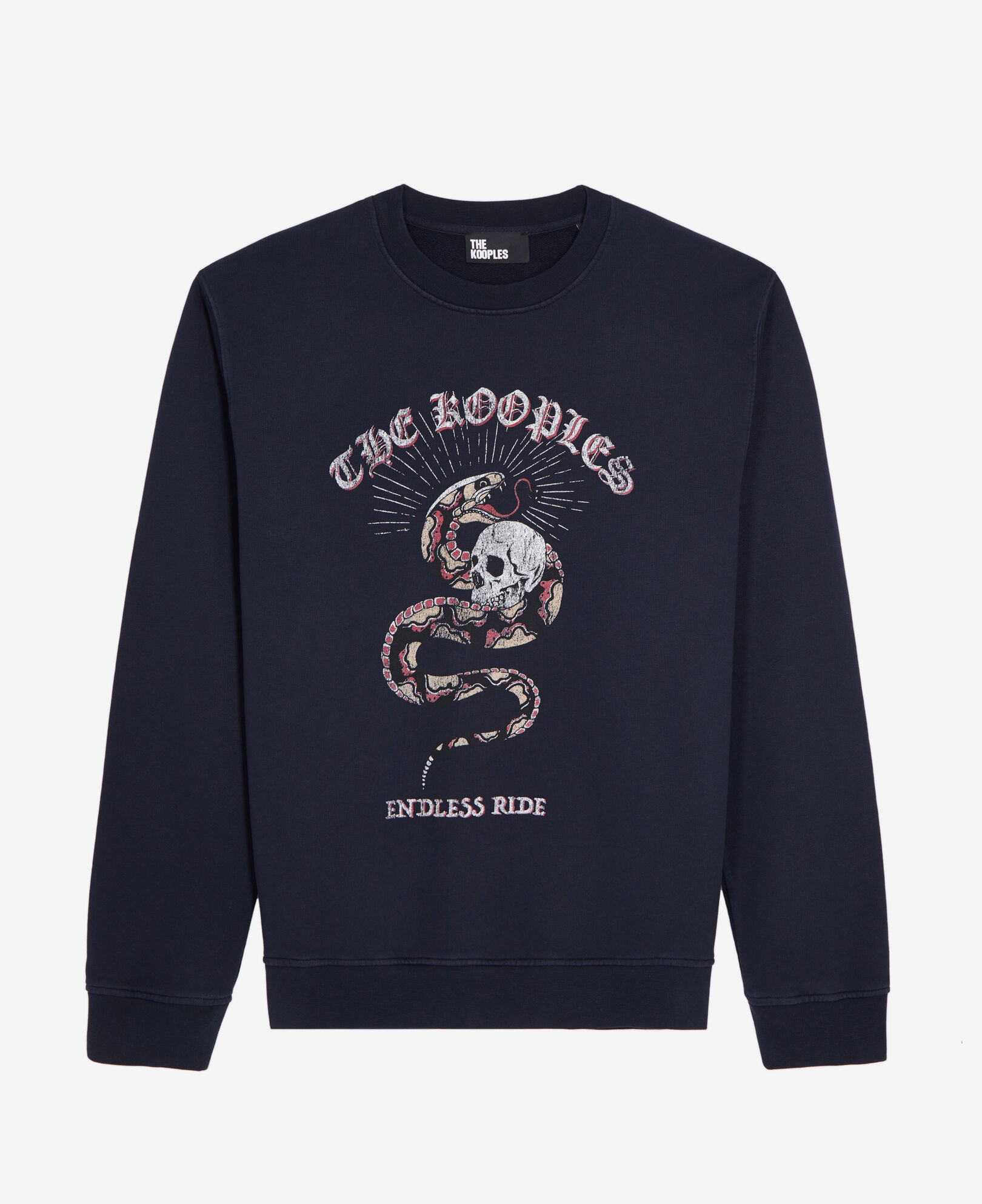 The Kooples MEN WASHED NAVY navy blue sweatshirt with sneaky snake serigraphy