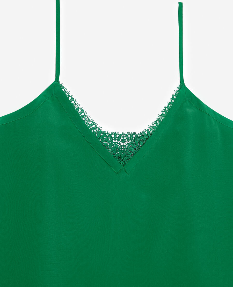green silk camisole with lace