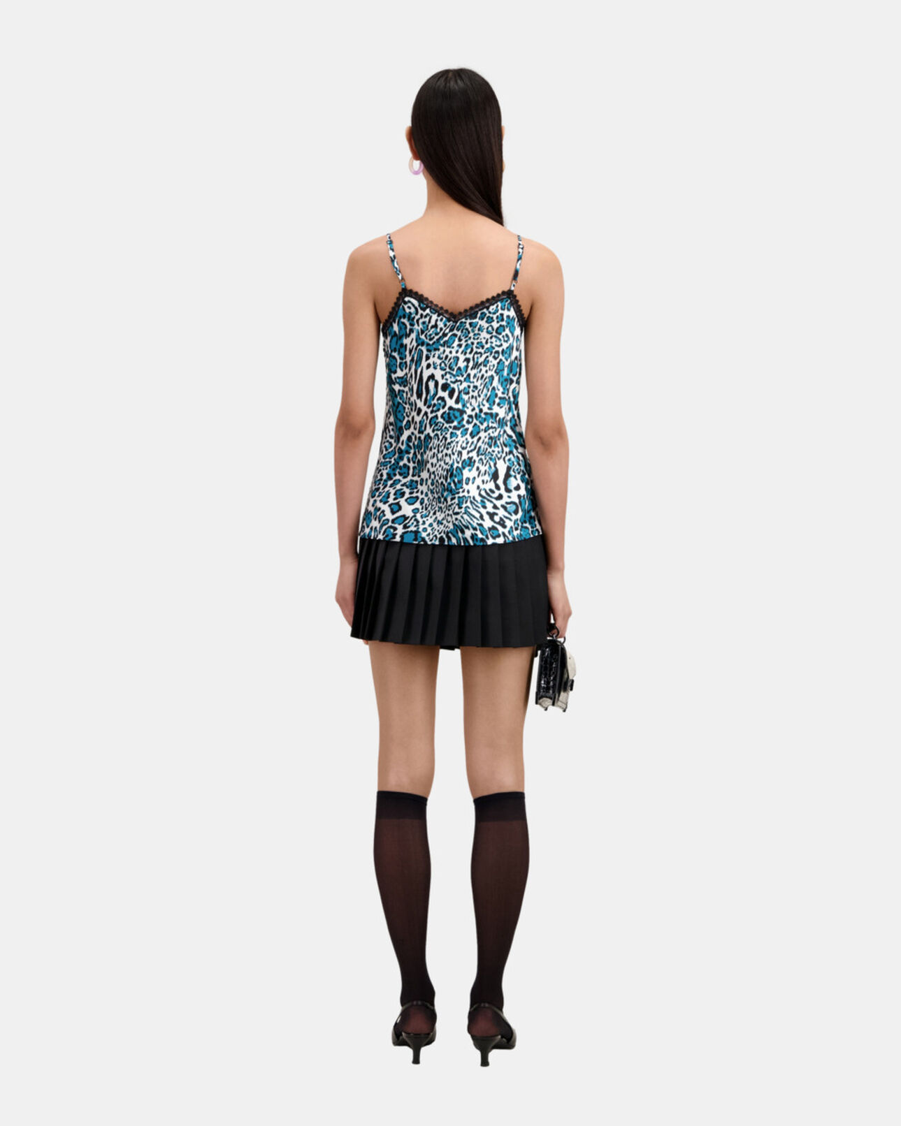 The Kooples WOMEN BLUE WHITE printed silk camisole with lace details
