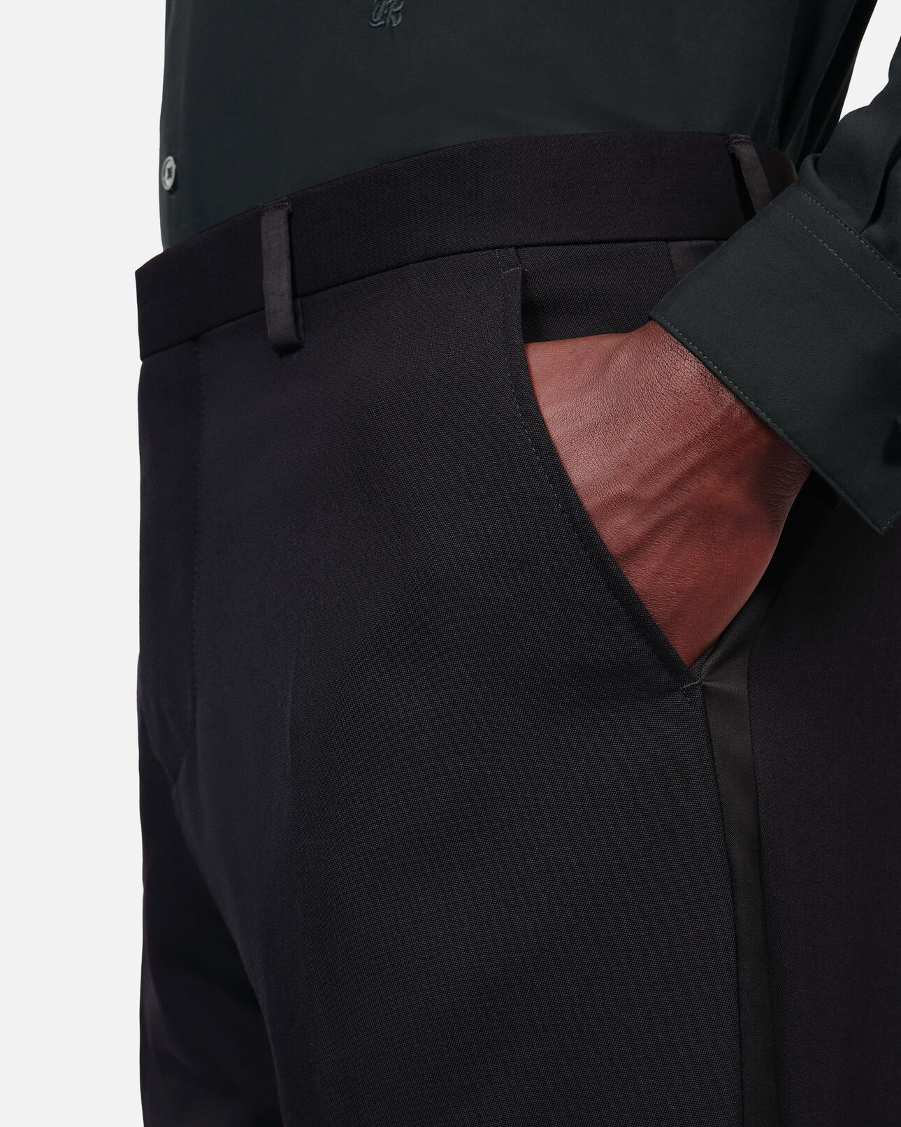 The Kooples MEN BLACK black tuxedo trousers with satin details straight cut