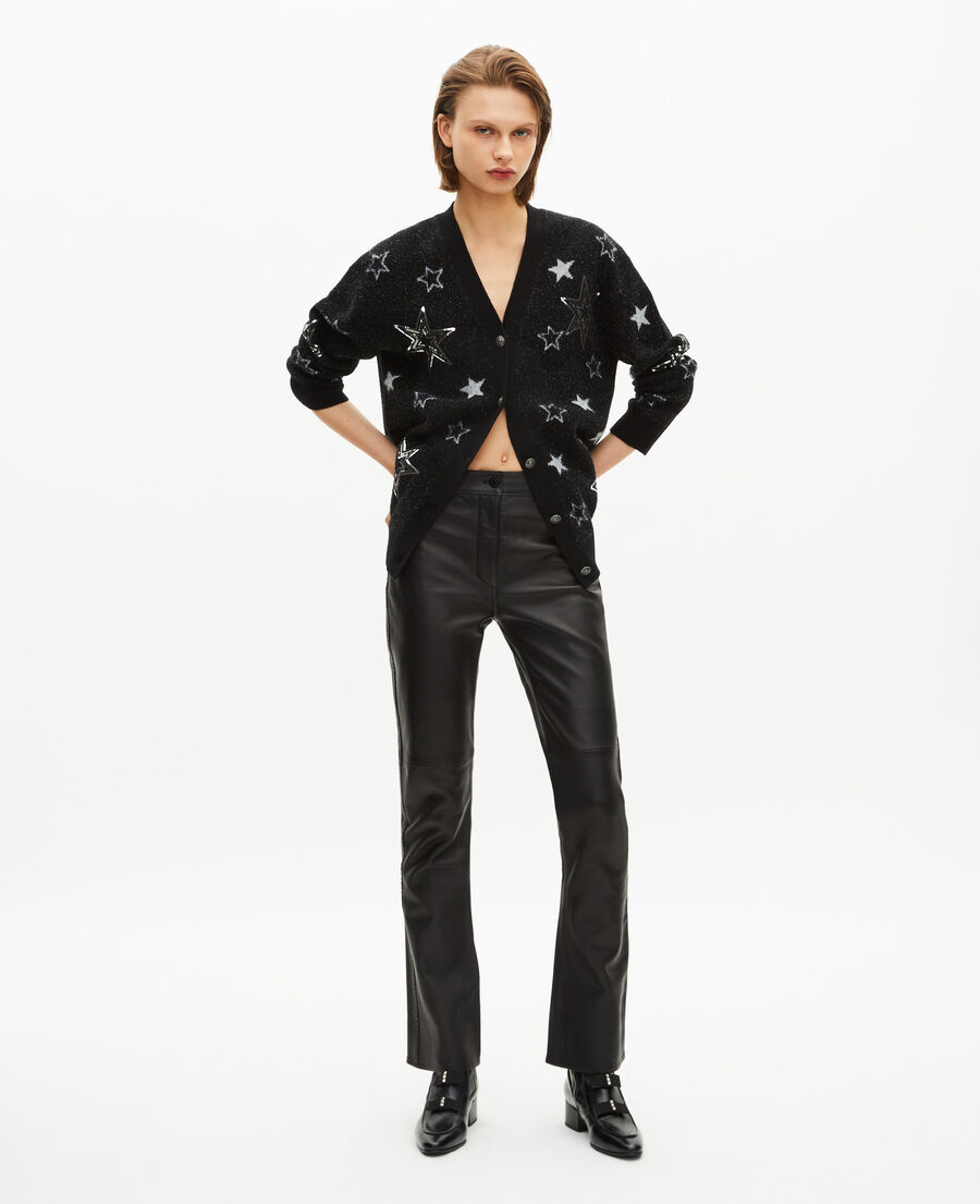 The Kooples FEMME BLACK cardigan en laine motif &eacute;toiles &agrave; sequins noir