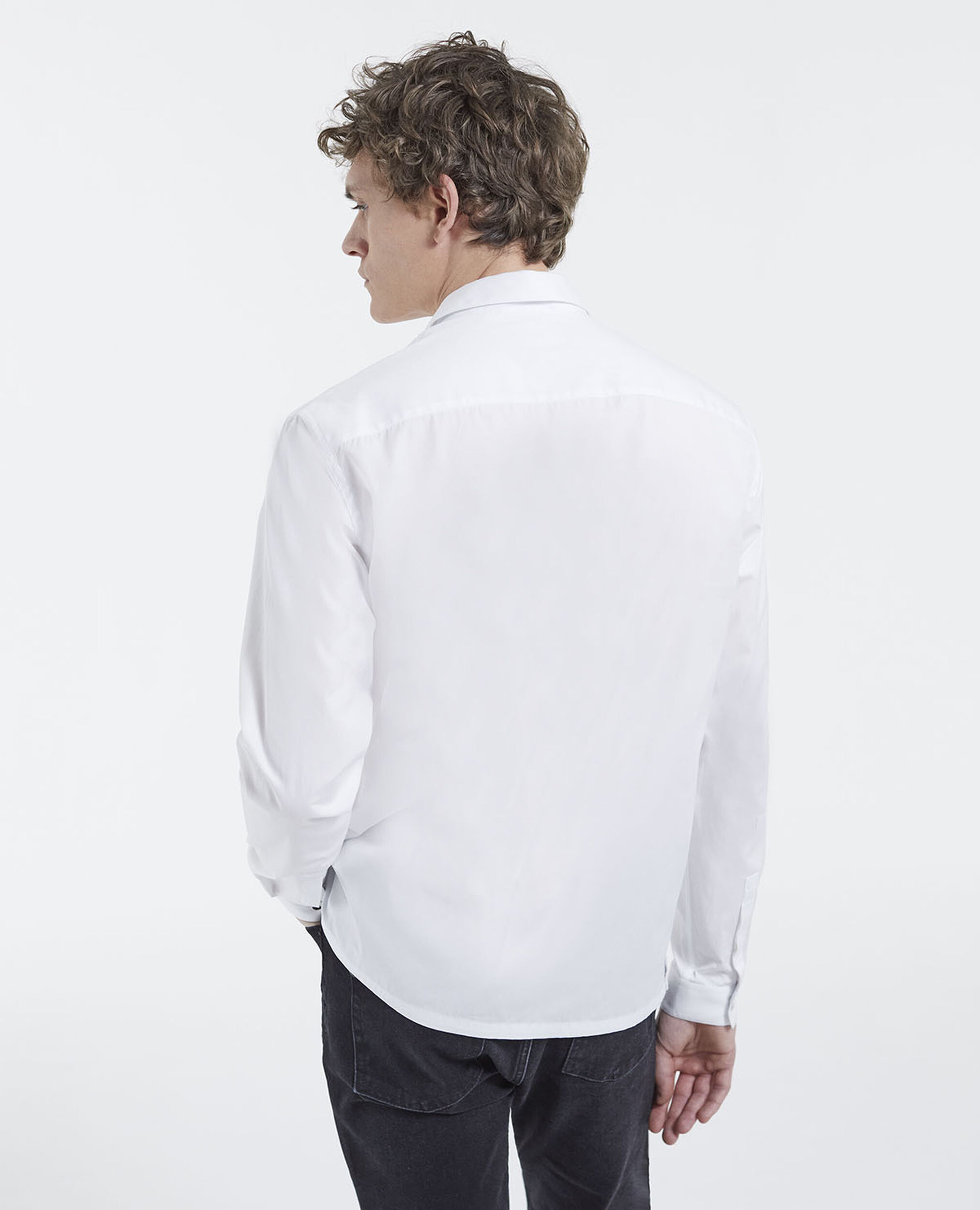 White cotton shirt with patch pocket, WHITE, hi-res image number null