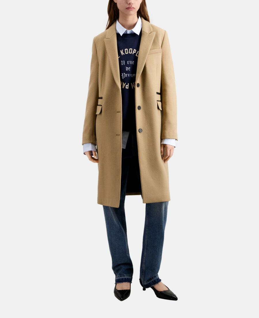 manteau long camel en mélange de laine
