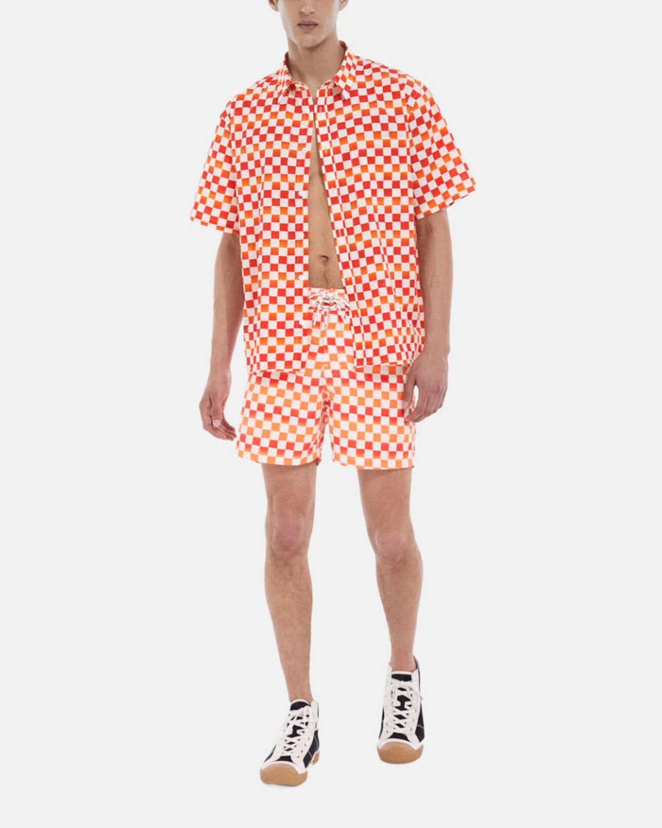 The Kooples HOMME ORANGE RED maillot de bain à carreaux rouge et orange