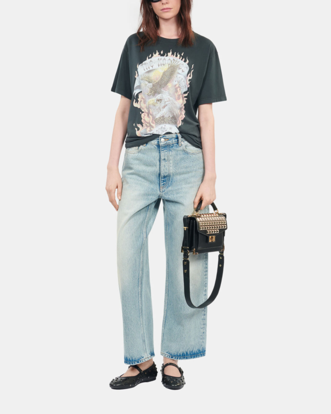 The Kooples MUJER BLACK emily bolso pequeño de cuero negro con pinchos