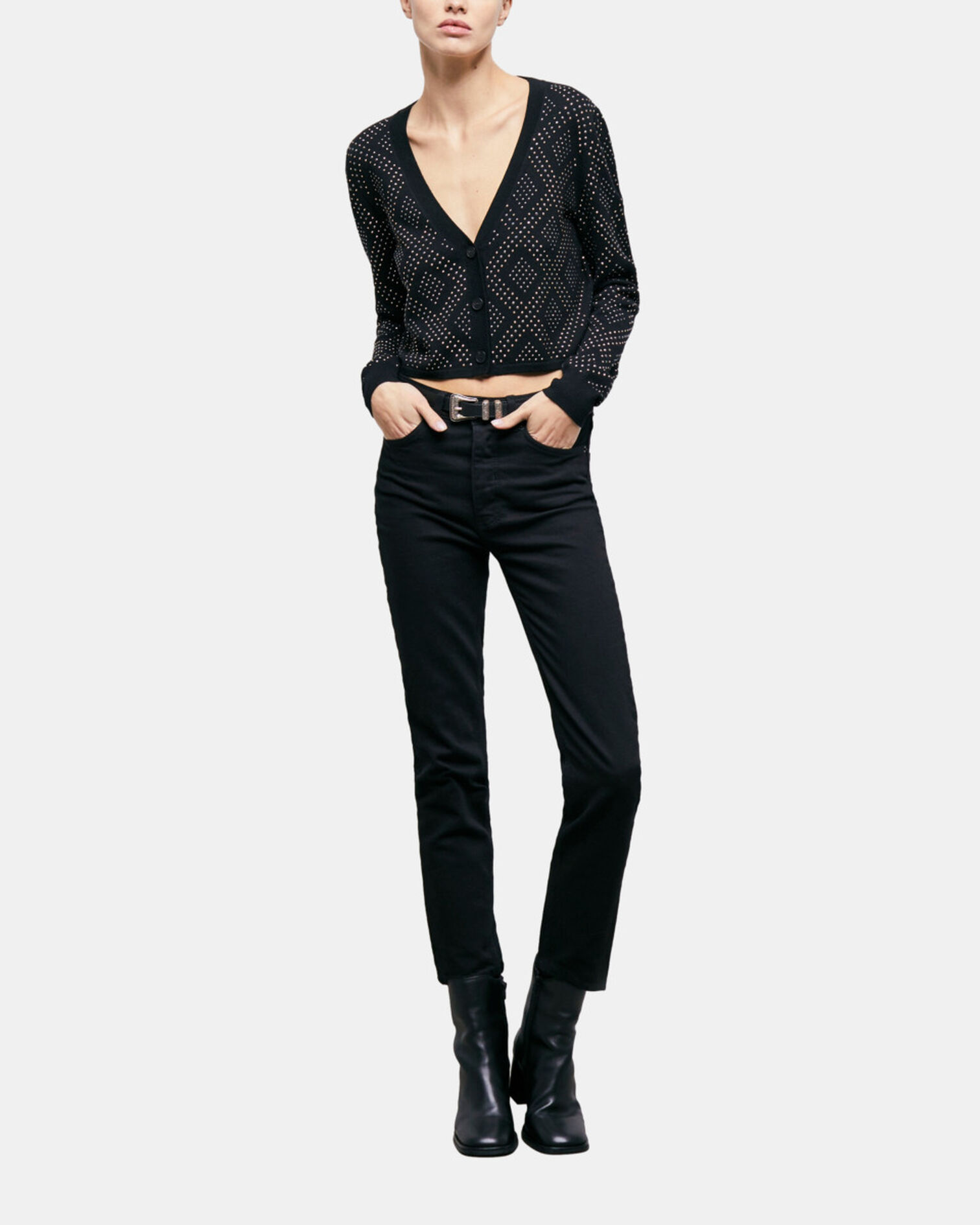 Black cardigan with rhinestones, BLACK, hi-res image number null