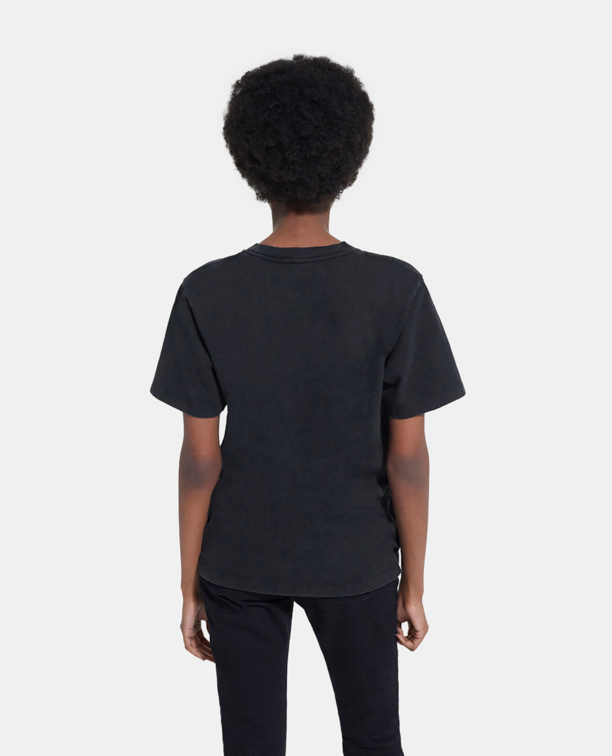 Black T-shirt with screen print, BLACK WASHED, hi-res image number null