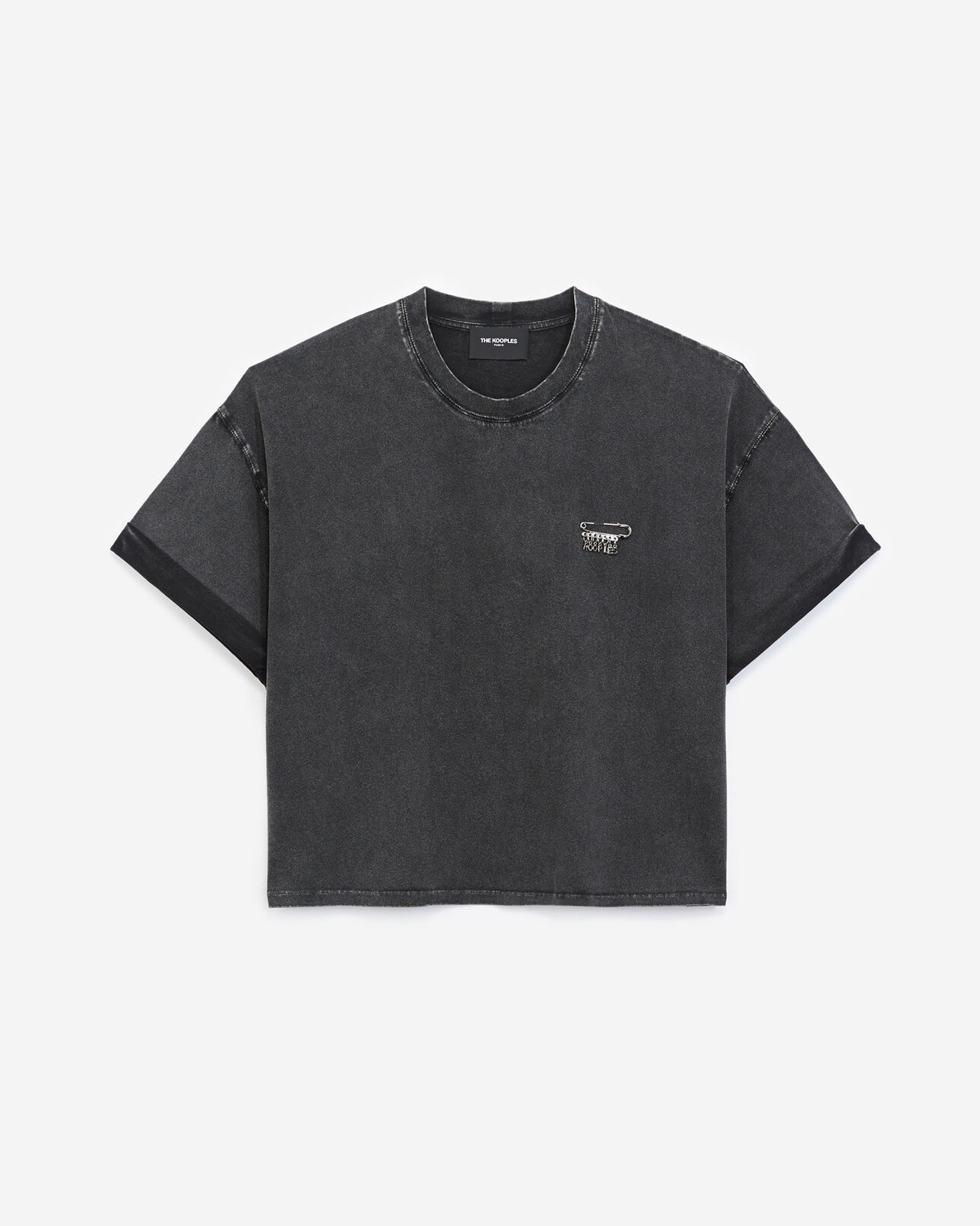 The Kooples FEMME BLACK WASHED t-shirt coton noir détail épingle