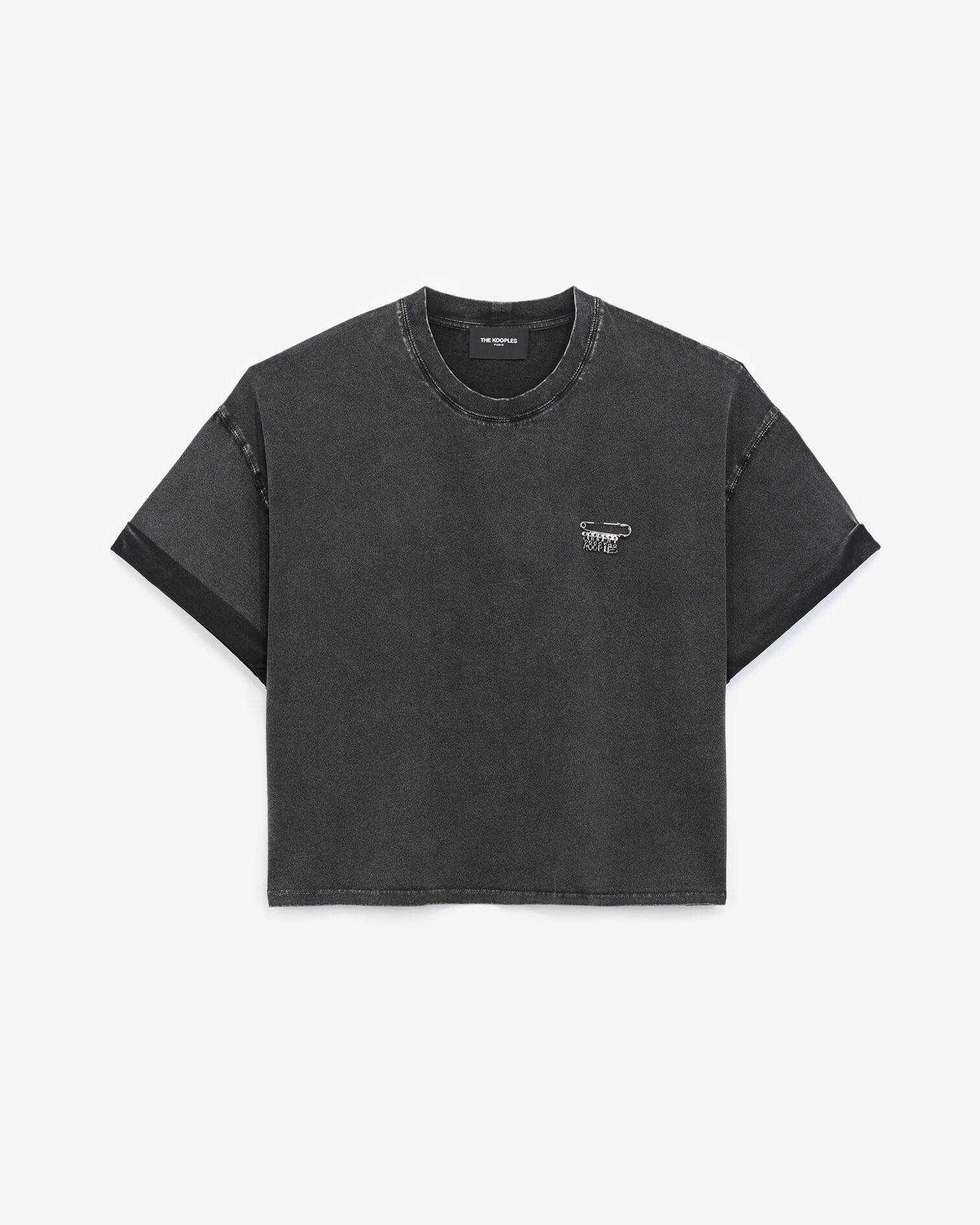 T-shirt coton noir détail épingle, BLACK WASHED, hi-res image number null