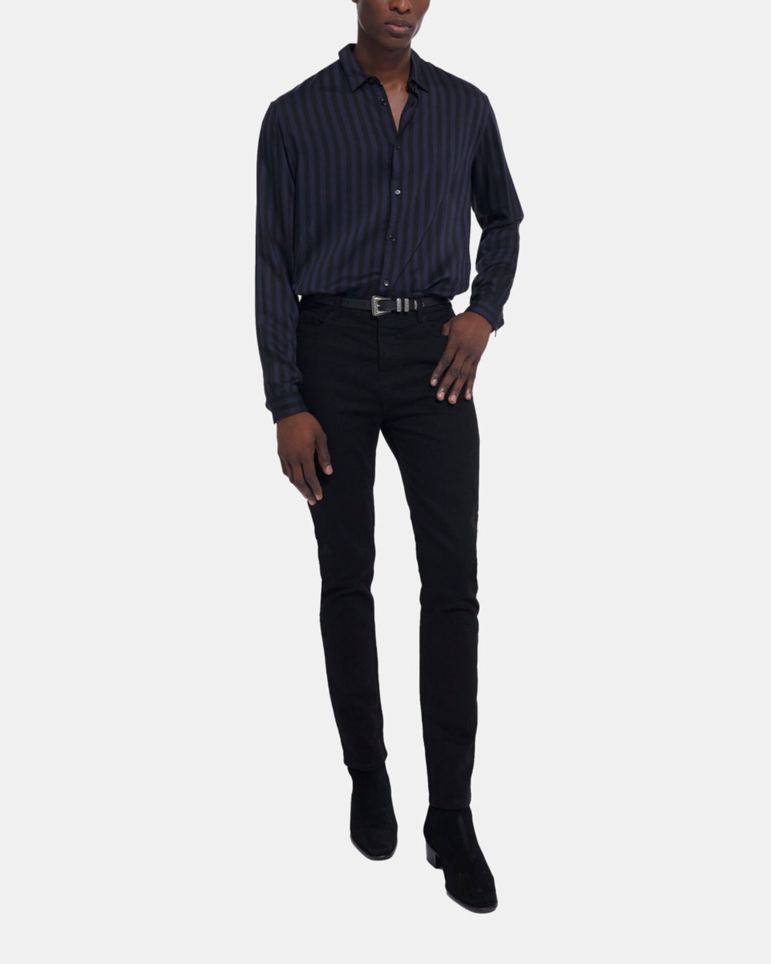 Striped shirt with classic collar, NAVY / BLACK, hi-res image number null
