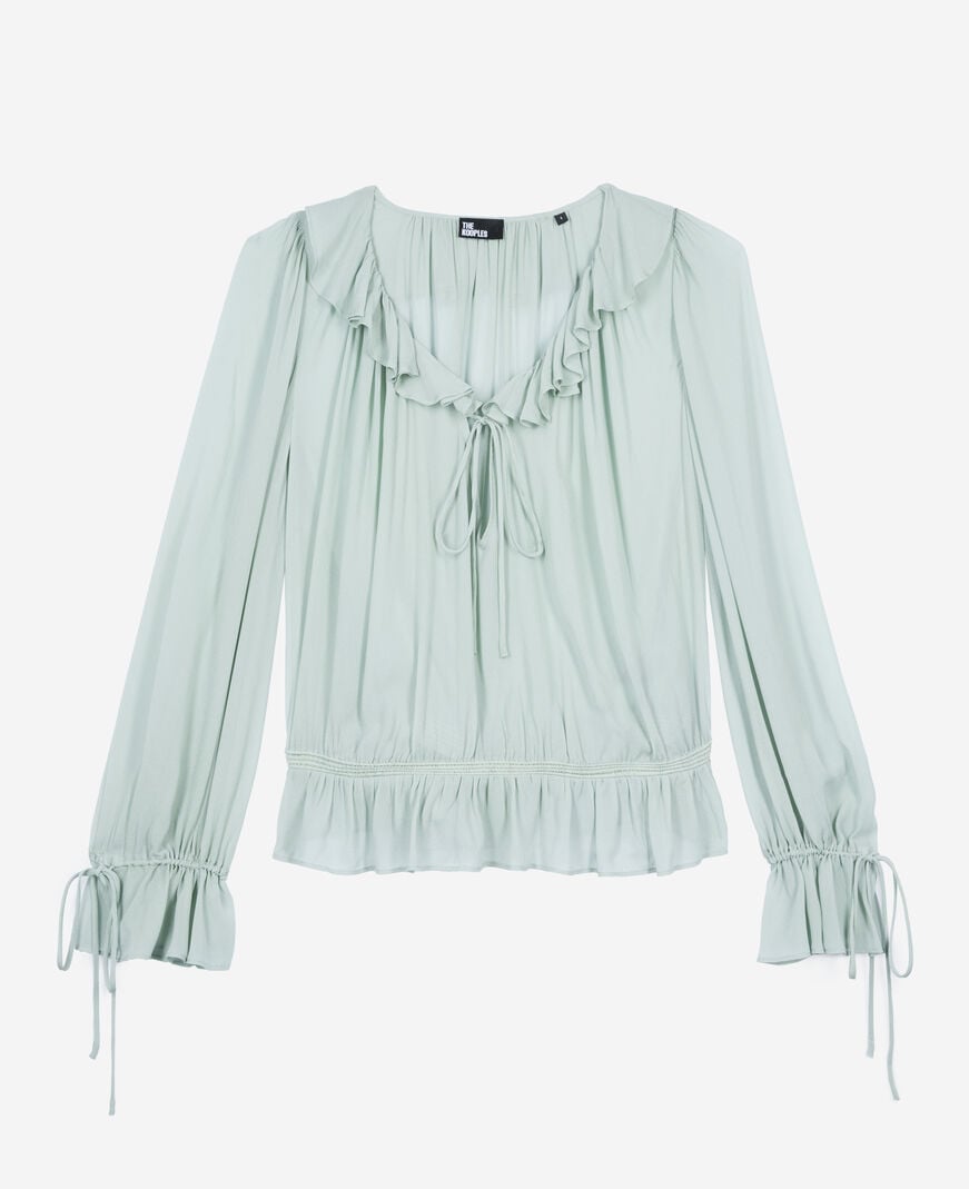 The Kooples FEMME BLUE/GREEN blouse avec volants bleue