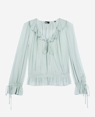 The Kooples FEMME BLUE/GREEN blouse avec volants bleue